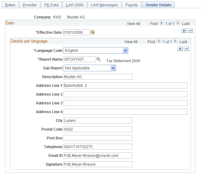 Sender Details page