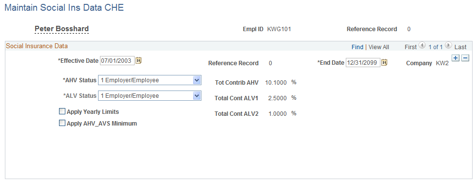 Maintain Social Ins Data CHE page