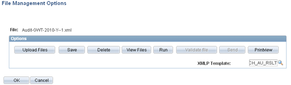 Manage Audit XML CHE - File Management Options page