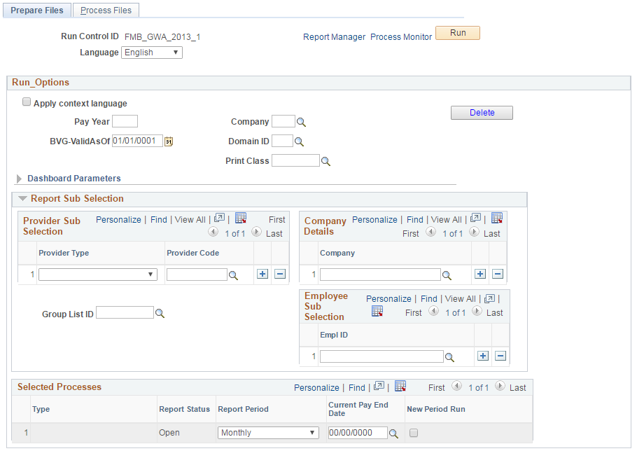 Prepare Files page (if Navigation is Monthly)