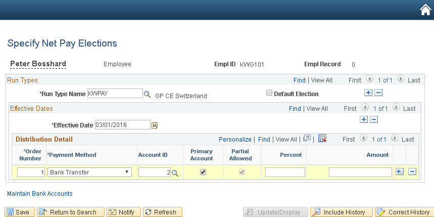 Specify Net Pay Elections Page