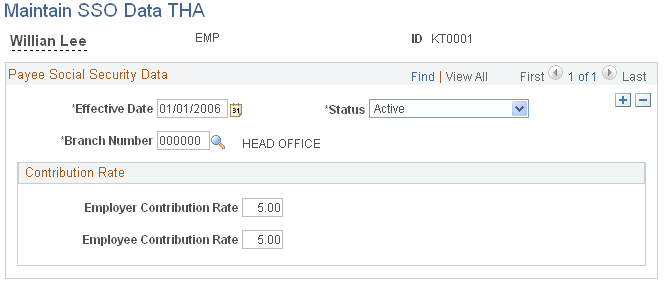 Maintain SSO Data THA page