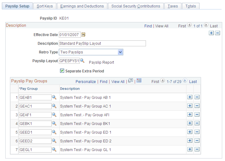 Payslip Setup page