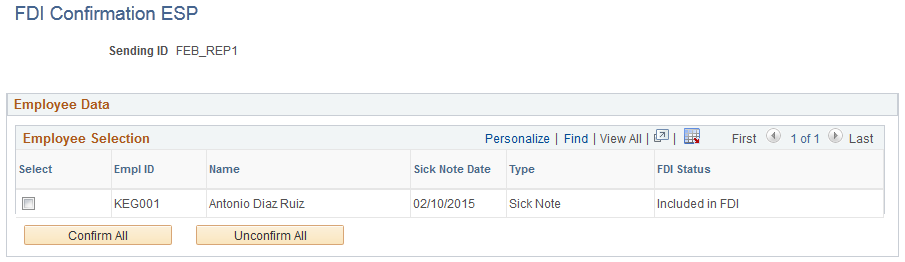 FDI Confirmation ESP page