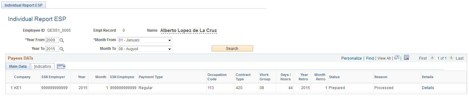 Individual Report ESP page