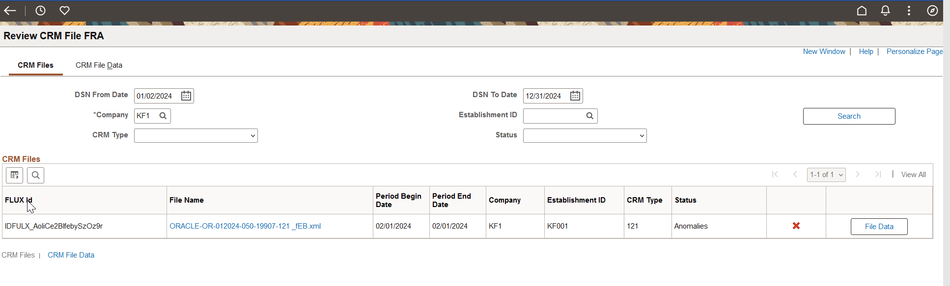 Review CRM Files page