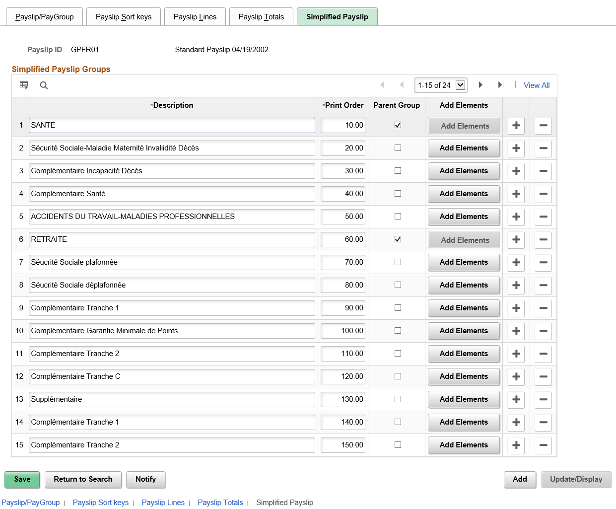 Simplified Payslip page