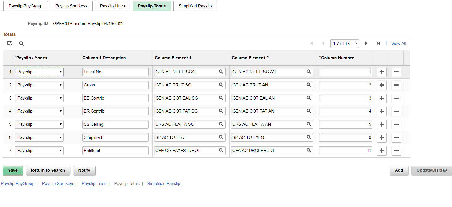 Payslip Totals page