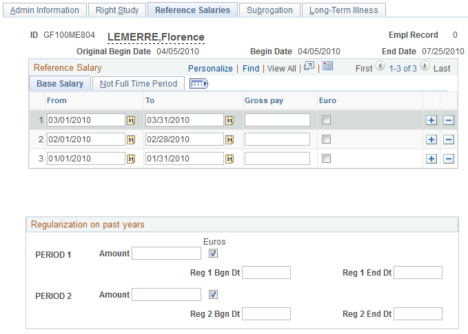 Maternity Certificates FRA - Reference Salaries page: Base Salary tab