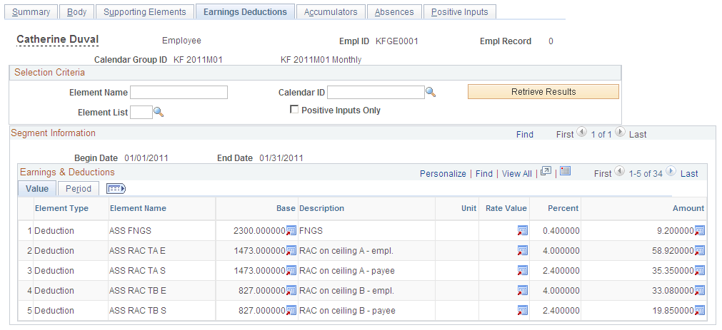 Earnings Deductions page
