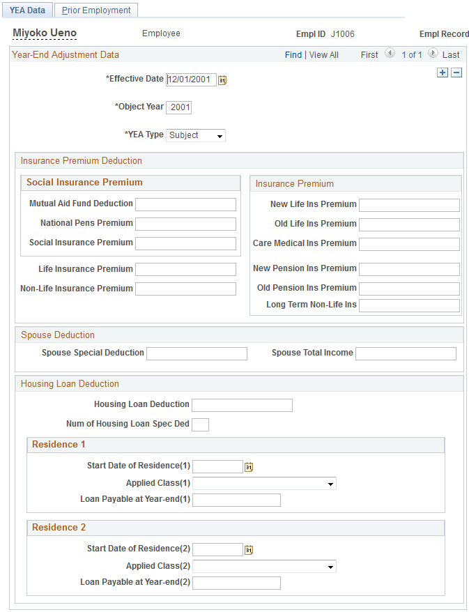 YEA Data page