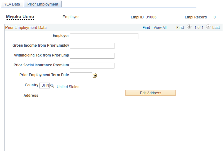 Prior Employment page