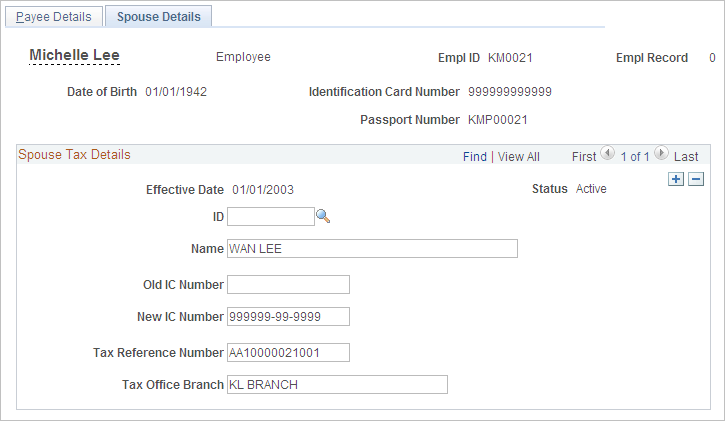 Spouse Details page