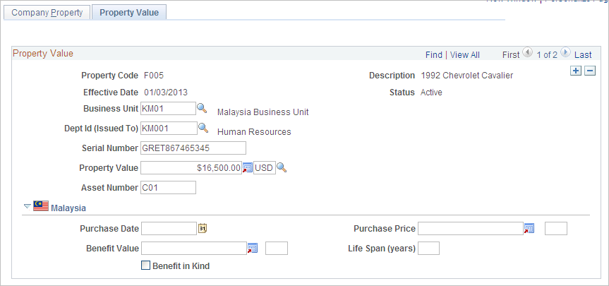 Property Value page