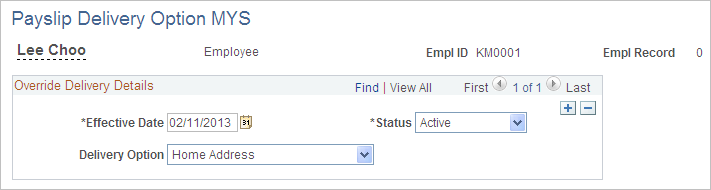 Payslip Delivery Option MYS page