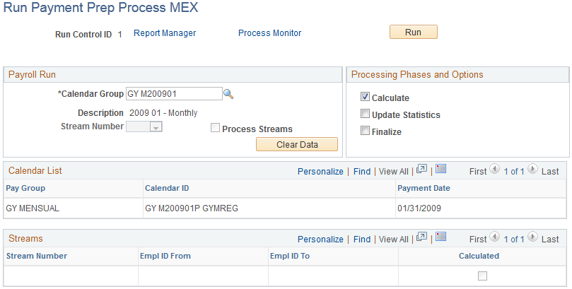 Run Payment Prep Process MEX page