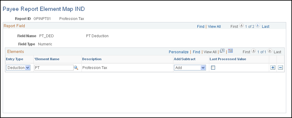 Payee Report Element Map IND page