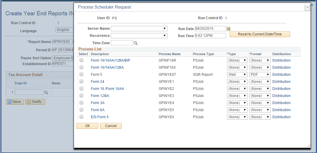 Process Scheduler Request Page