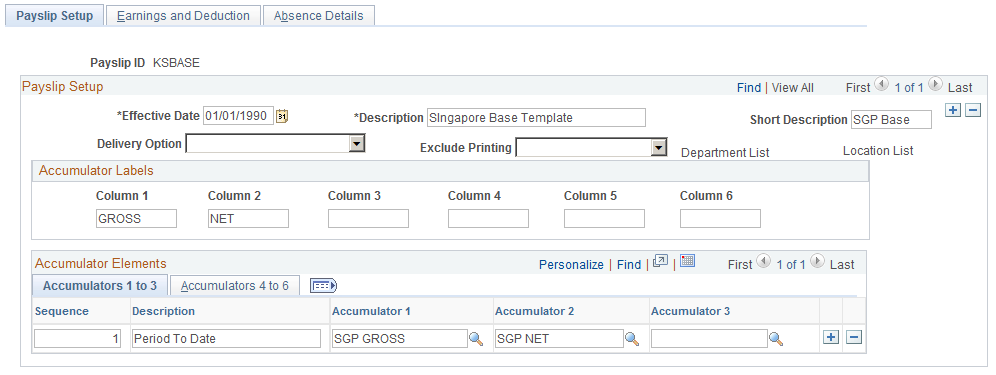Payslip Setup page