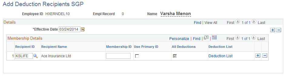 Add Deduction Recipients SGP page