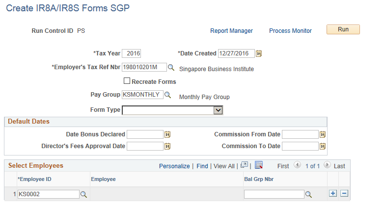 Create IR8A/IR8S Forms SGP page
