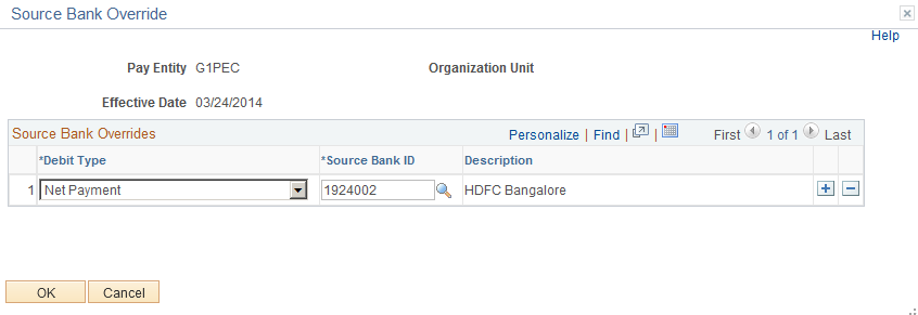 Source Bank Override page