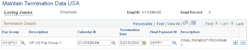 Maintain Termination Data USA page