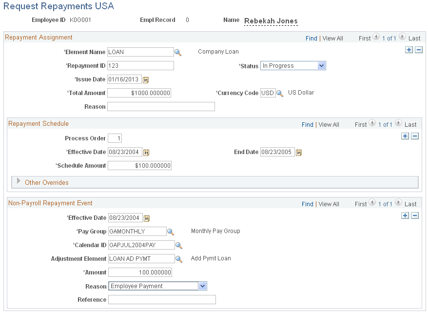 Request Repayments USA page