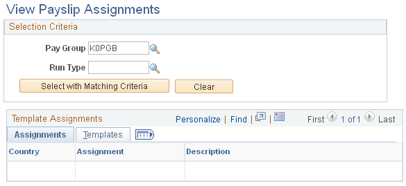 View Payslip Assignments page