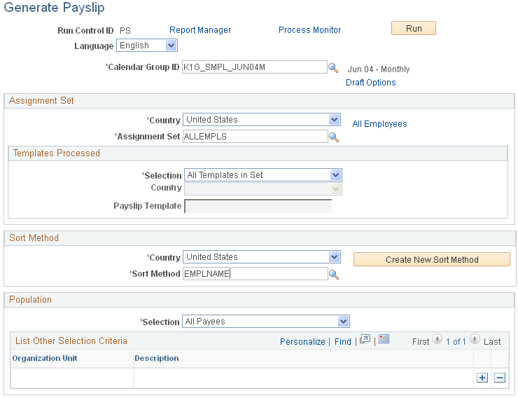 Generate Payslip page