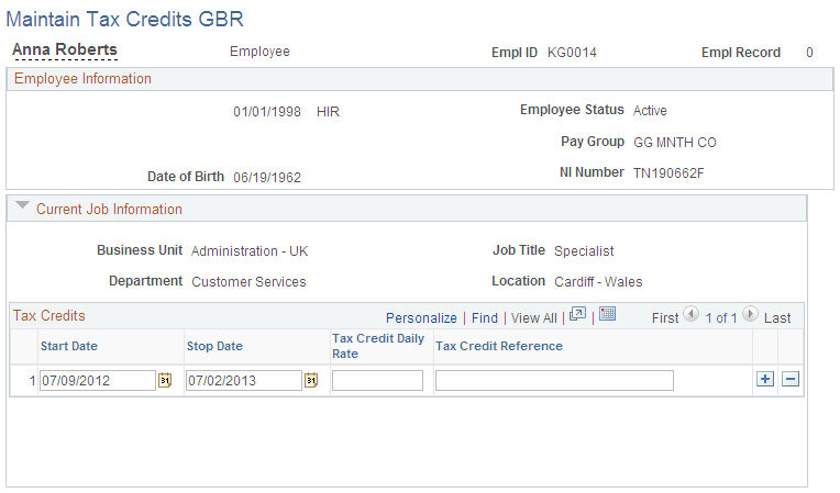 Maintain Tax Credits GBR page