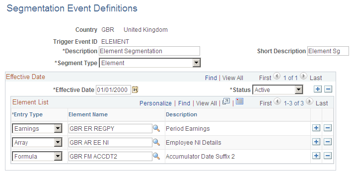 Segmentation Event Definition page