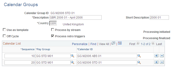 Example of Calendar Group for Processing Absence and Payroll