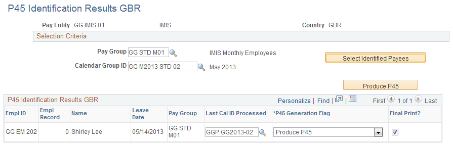 P45 Identification Results page