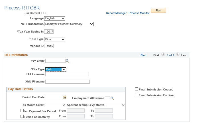 Process RTI GBR page with the Employer Payment Summary option selected