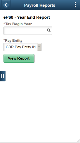 Payroll Reports Page (report selection)