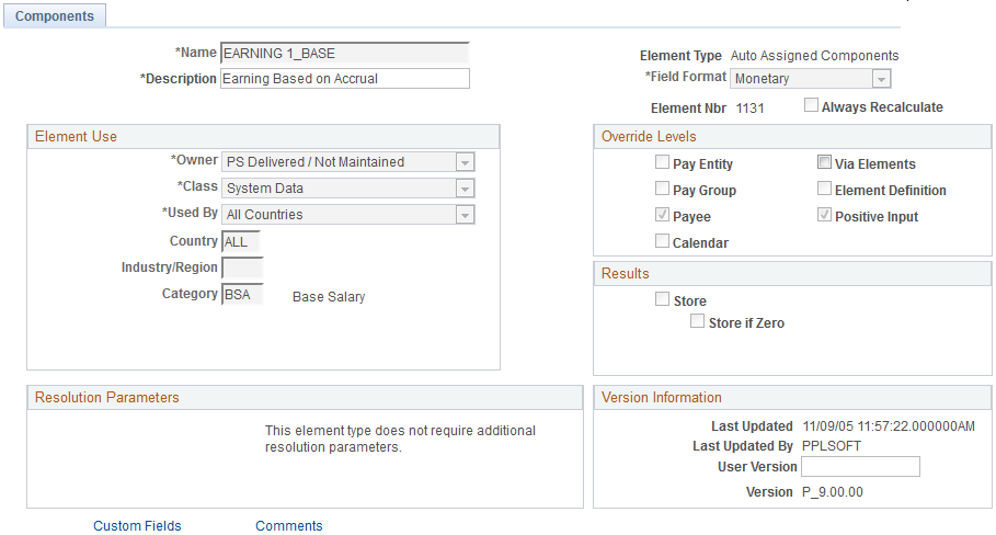 Components page