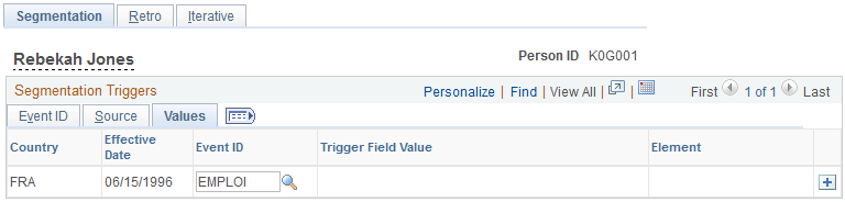 Segmentation page - Values tab