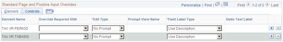 Configuration By Element page: Payee Level Overrides (2 of 2), Controls tab