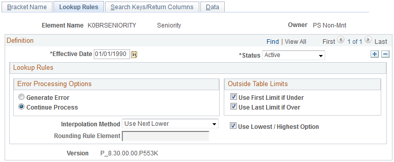 Lookup Rules page
