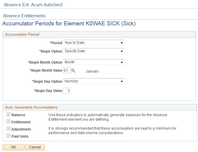 <>Absence Entitlements - Accumulator Periods for Element <name>