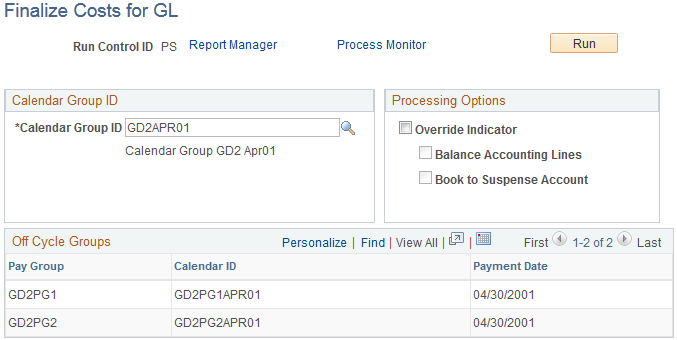Finalize Costs for GL page