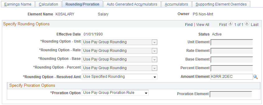 Earnings - Rounding/Proration page