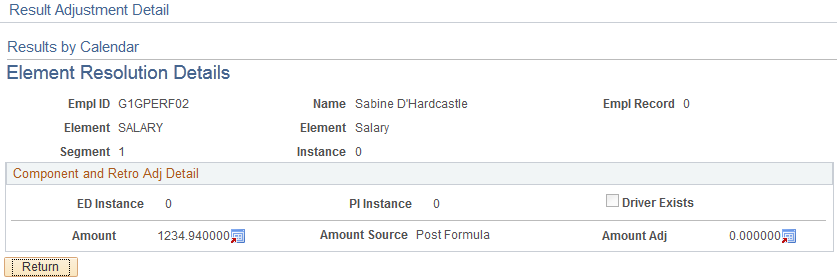 Results by Calendar - Element Resolution Details page