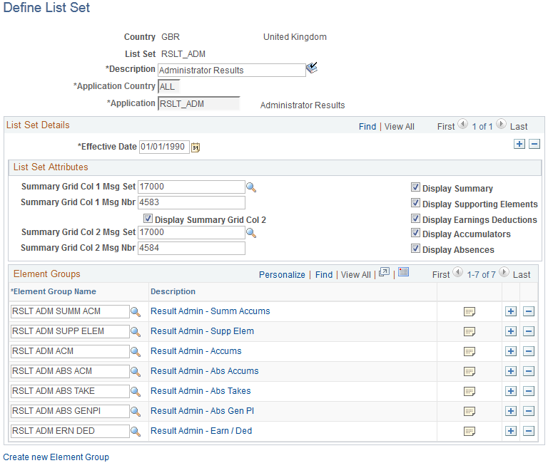 Define List Set page