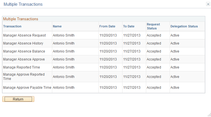 Multiple Transactions page.