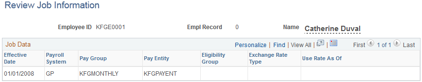 Review Job Information page