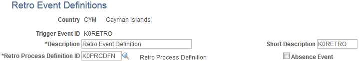 Retro Event Definition page