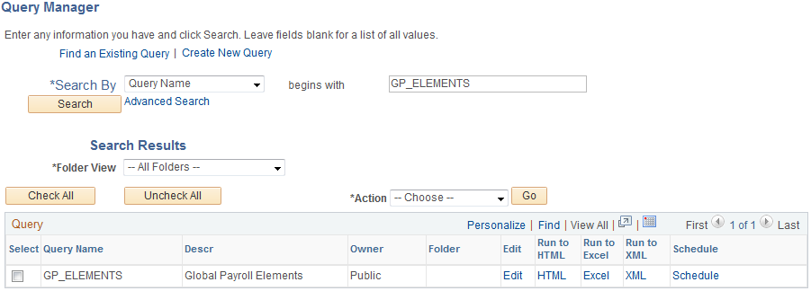 Query Manager page