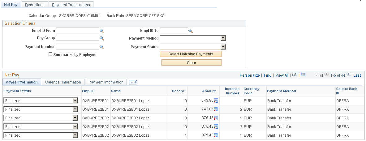 Net Pay page